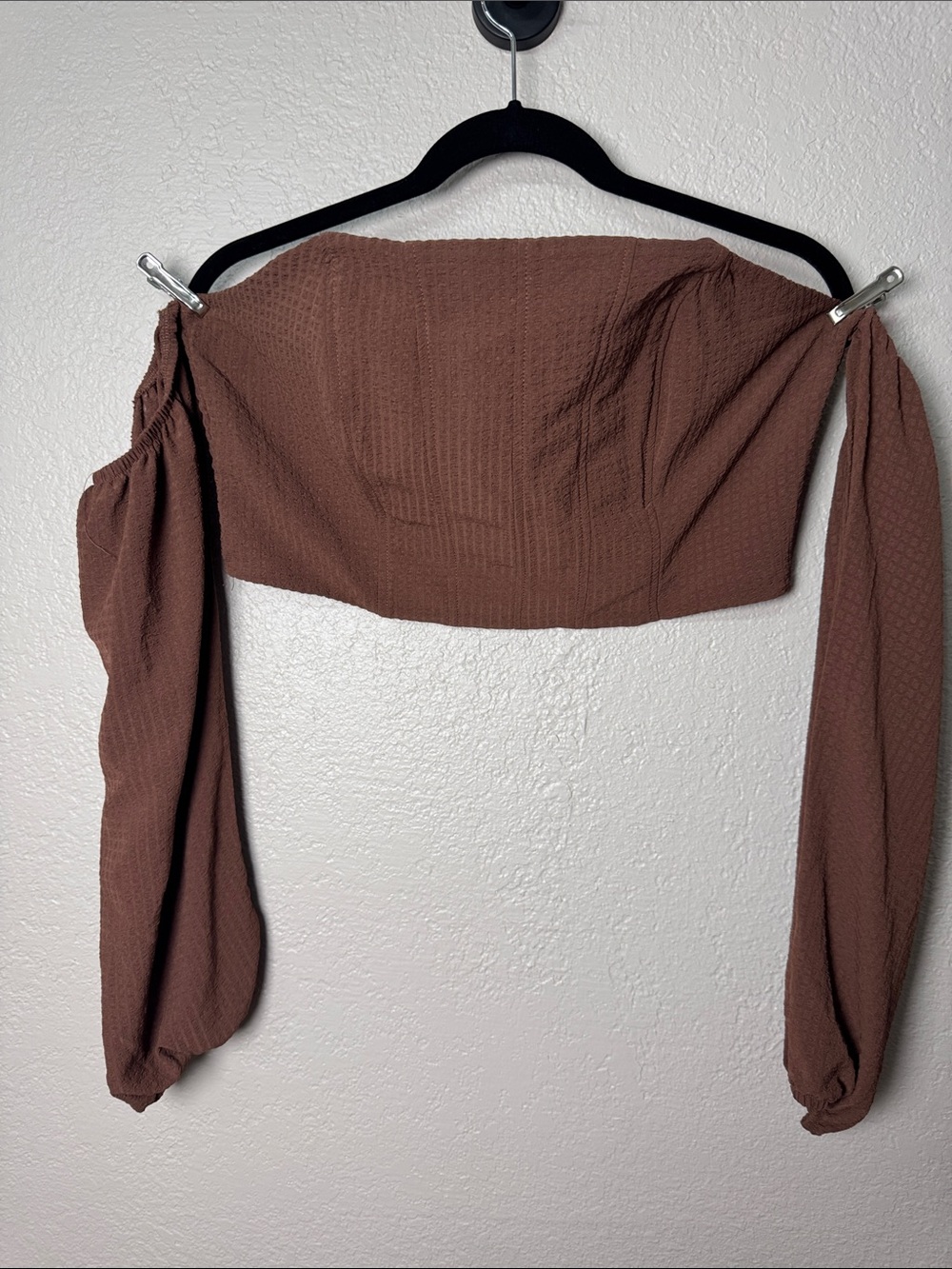wild fable Off-Shoulder Long Sleeve Crop Top - Brown